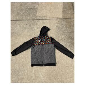 Empyre Jacket Men Size Large Black Gray Patterned Zip Button Hooded Sweatshirt